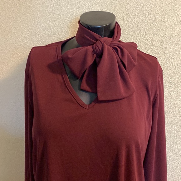 Van Heusen - Women Maroon, Tie, Long Sleeve, Tee Shirt - Picture 2 of 10